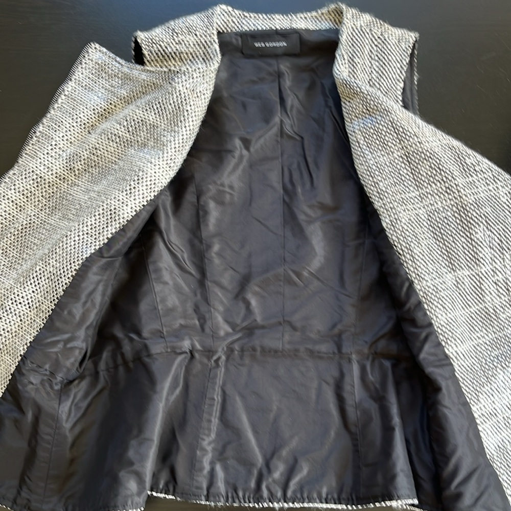 Wes Gordon Tweed Asymmetrical Zip Up Black and White Cotton Silk‎ Vest Size 8 - Picture 8 of 16
